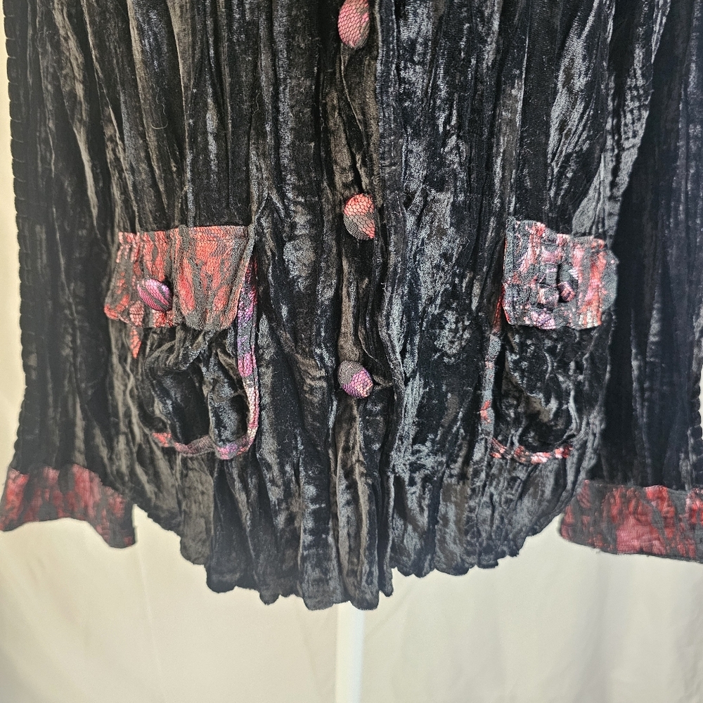 Alberto Makali Crushed Velvet Black Red Beaded‎ Jacket Large - Picture 4 of 13